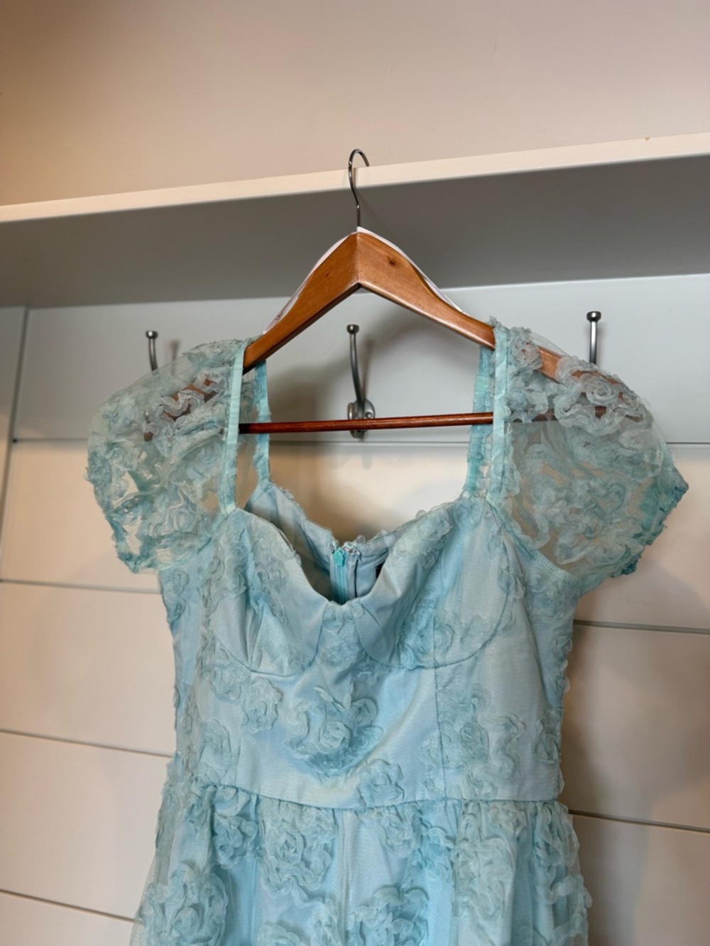 NWT Lulus Notable Elegance Mint Mesh Floral Applique Bustier Midi Dress Large - Picture 6 of 10